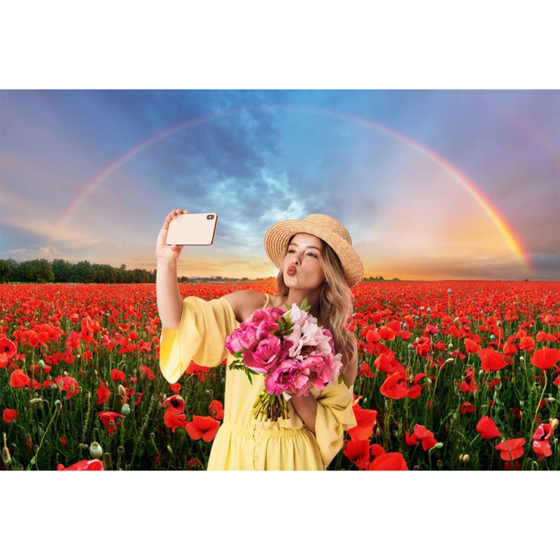 Baocicco 5x4ft Background for Sunset Rainbow Sky Red Poppy Field Photography Backdrop Outdoor Wedding Backdrop Spring Natural Scenery Wedding Ceremony Valentine's Day Vacation Photo Studio Props - Image 3